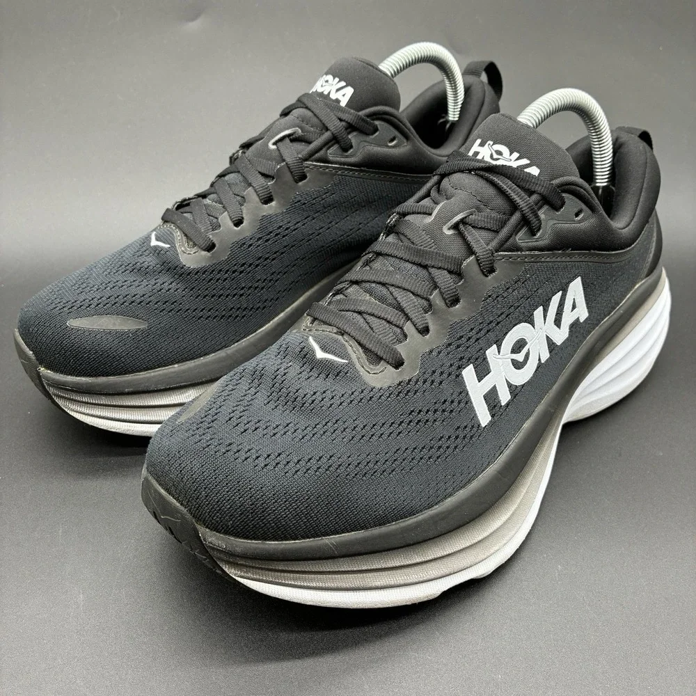 Hoka Bondi 8 Running Shoes Women's 9.5B Black White Cushioned Sneakers